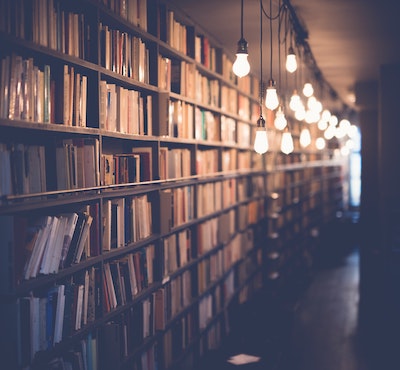 Rows of books in a library