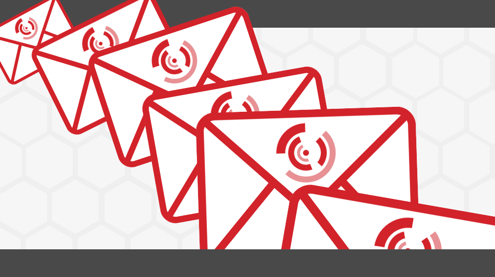 A series of red outlined envelopes with the icon of the SSI.