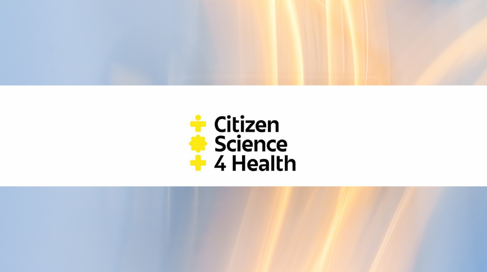 Citizen Science 4 Health logo on an abstract blue and yellow background