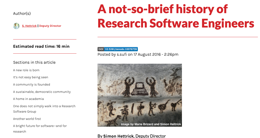 A screenshot of the blog "A not-so-brief history of Research Software Engineers"