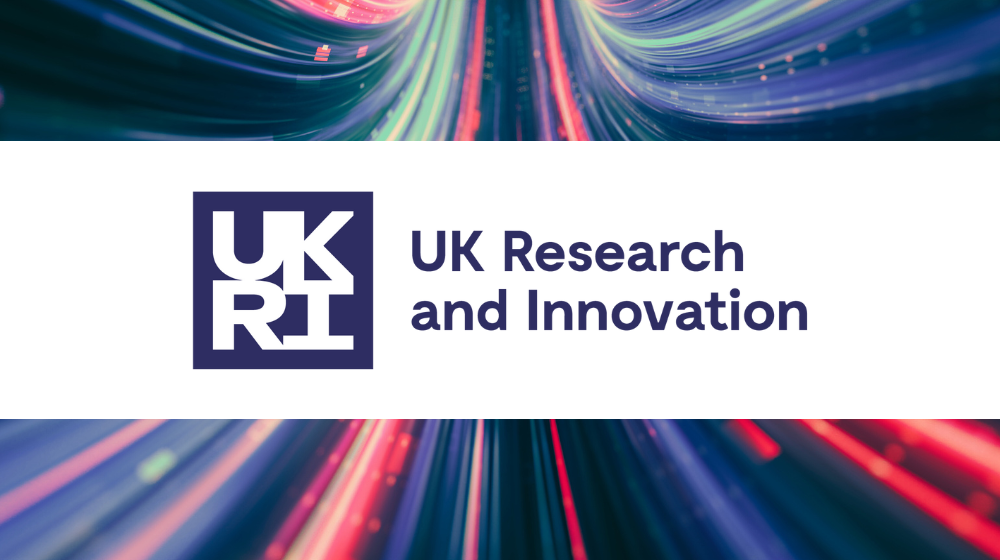 UKRI logo, abstract background
