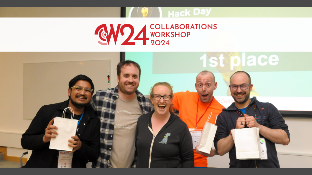 Members of the ‘Task Management for Humans as Self-Care’ team receiving 1st Place at the Hack Day, the CW24 logo