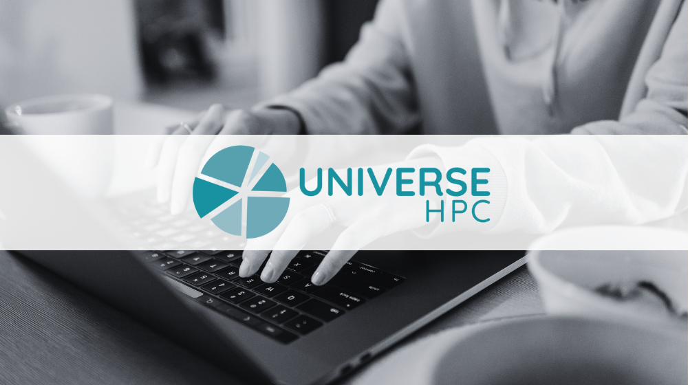 Person working on a laptop, the UNIVERSE HPC logo