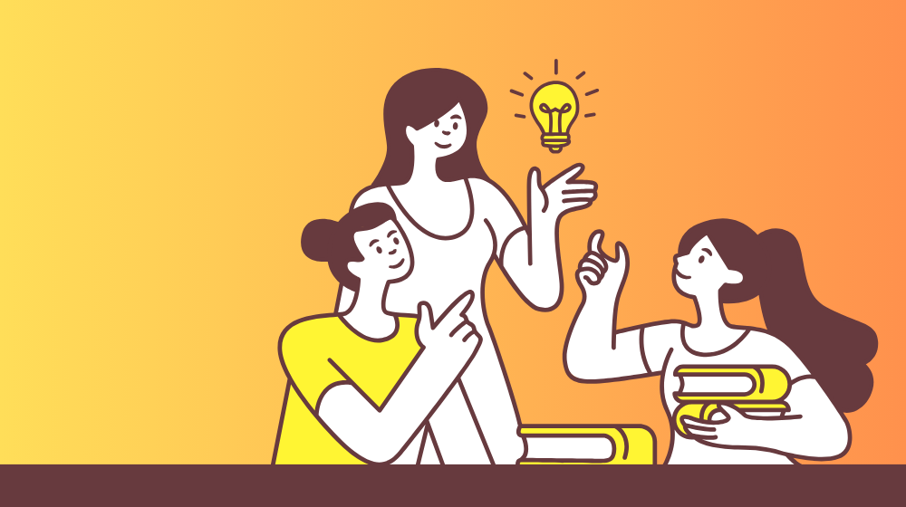People discussing, a lightbulb