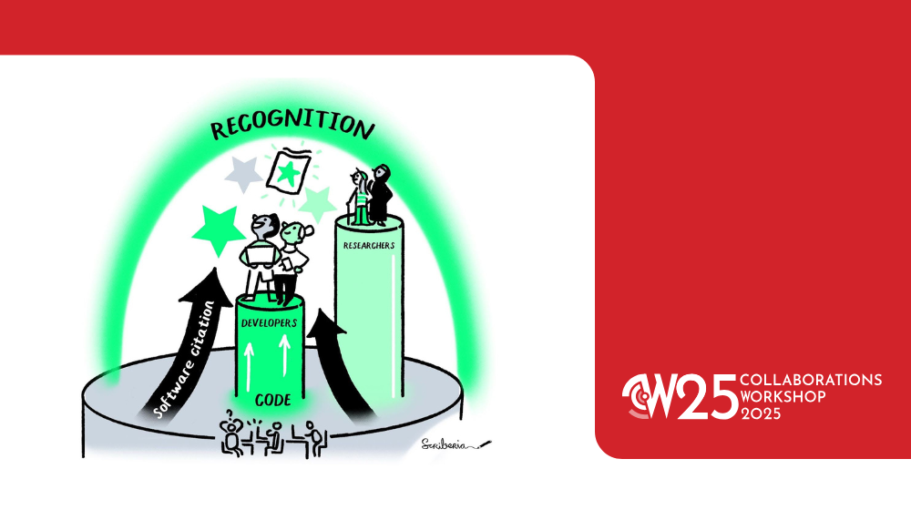 CW25 logo, two figures on a podium