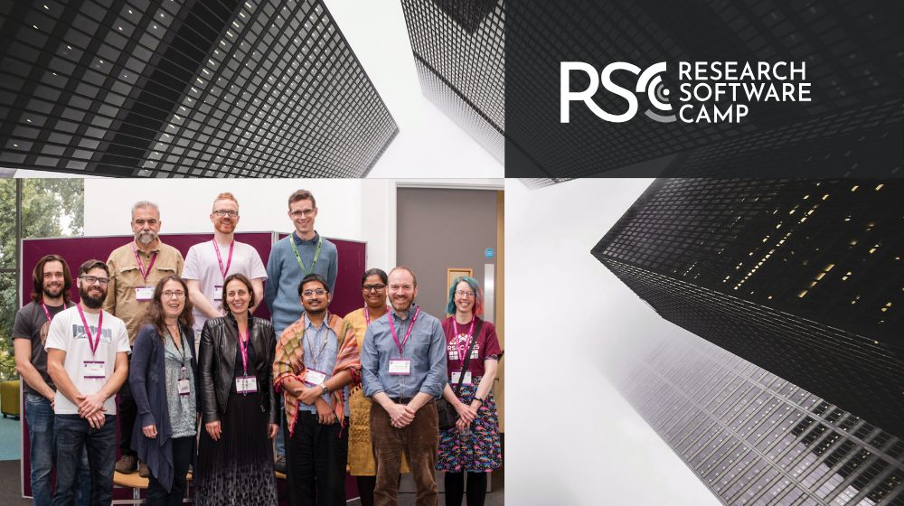 RSC logo, skyscrapers, participants at RSECon