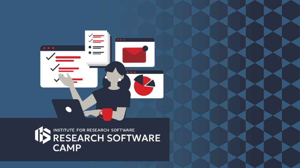 Research Software Camp logo, a person working on a laptop