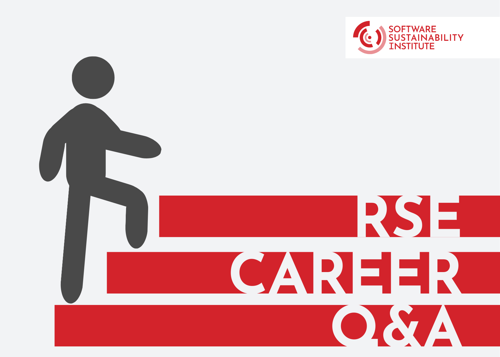 RSE Career Q&A written on the three steps of stair being climbed by a stick figure.