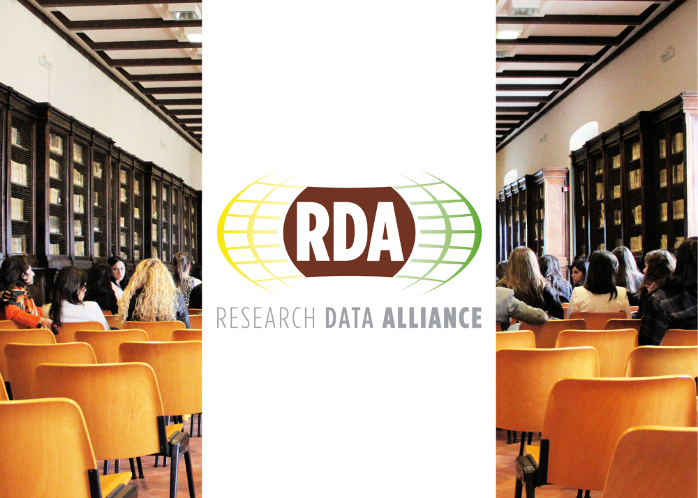 RDA logo, in the background people sitting on orange chairs at a conference