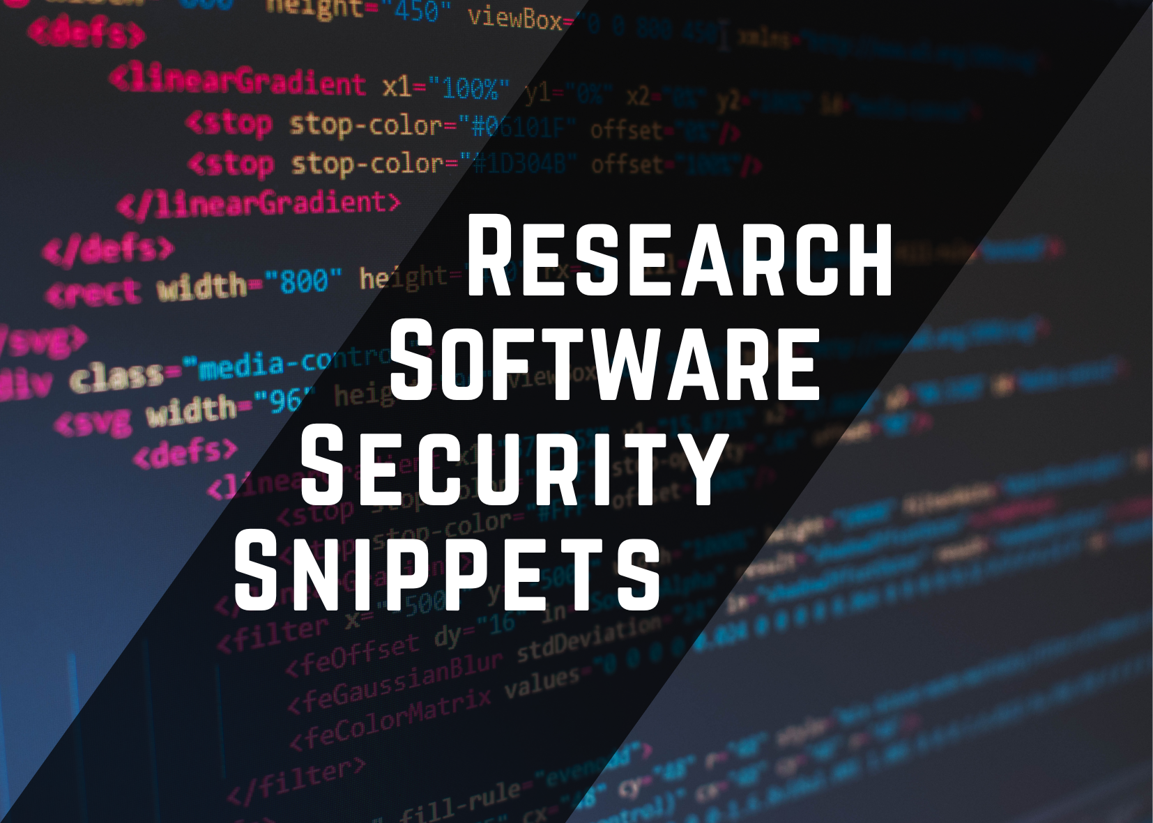 research software security snippets written in white on the dark background of a laptop with code on it