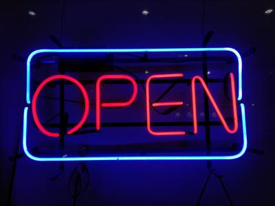 Neon sign that says open