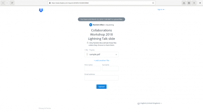 Screenshot of Dropbox form