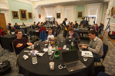 Panoramic view of the room during the Hackday