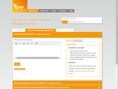 A Software Management Plan in DMPonline