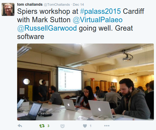 Spiers workshop at #palass2015 Cardiff with Mark Sutton @VirtualPalaeo @RussellGarwood going well. Great software