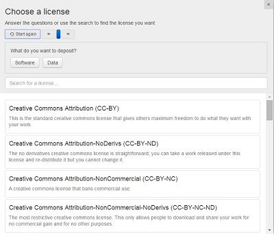 Lindat license selector interface