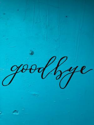 Goodbye written on blue background