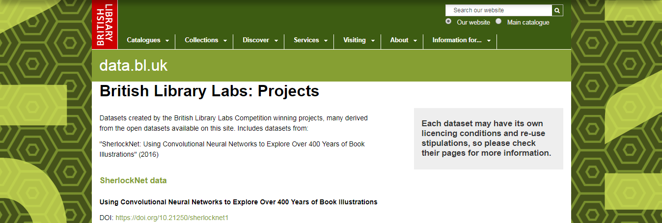 Screenshot of British Library webpage