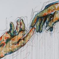 mural of two hands reaching out for each other