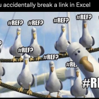 Excel meme that reads: when you accidentally break a link in Excel