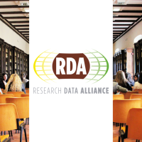RDA logo, in the background people sitting on orange chairs at a conference